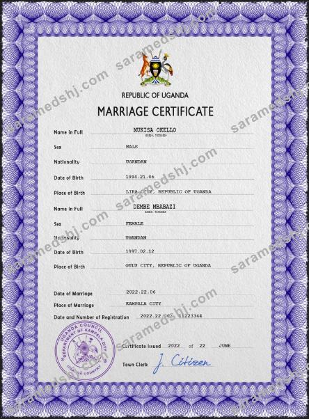 Uganda marriage certificate PSD template